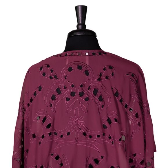 Beautiful Stories Anthropologie Women's Kimono Burgundy Open Front Cardigan OS - Picture 8 of 10